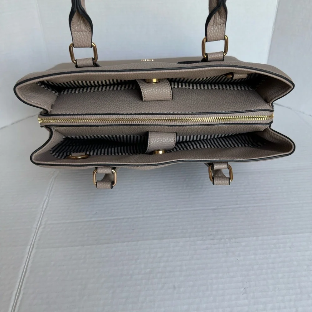Mathew + Julian || beige EUC satchel / cross body Gold Accents